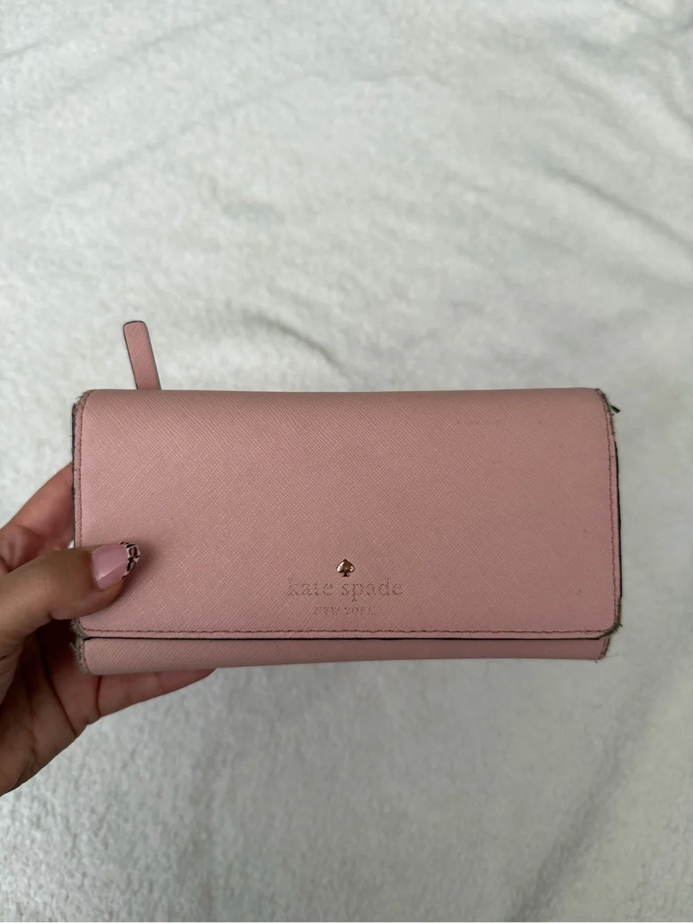 kate spade Pink Saffiano Fold Wallet with Gold Logo
